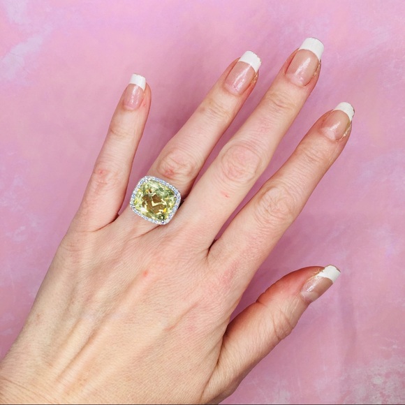 14k white gold 15 CT citrine diamond cushion ring - Picture 6 of 8